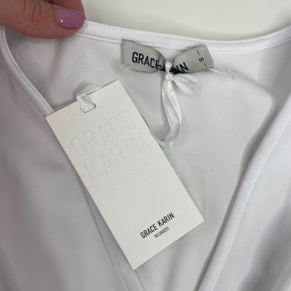Grace Karin NWT Womens White Sleeveless Wrap V-Neck Blouse Top Side Zip Size S - Picture 7 of 10